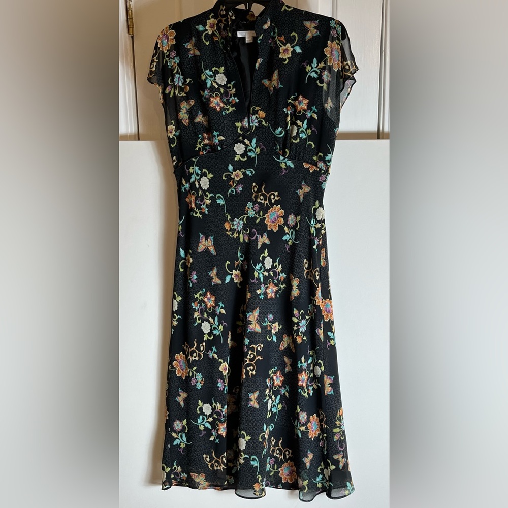 London Times Women’s Floral Dress Black & Multicolors Size 12 Side Zipper